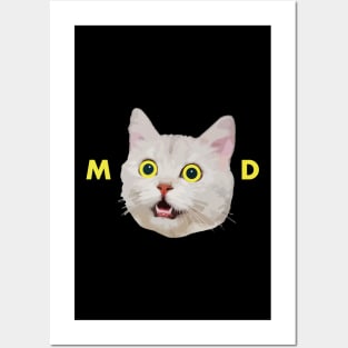 White cat mood with yellow eyes Posters and Art